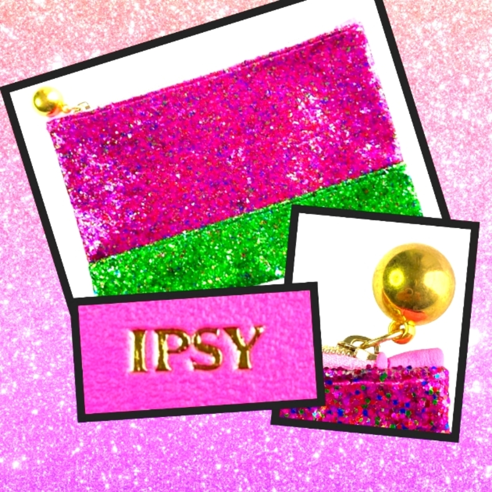 🦄3 for 10 Pink Glitter Ipsy Bag with Gold Ball zipper pull!
